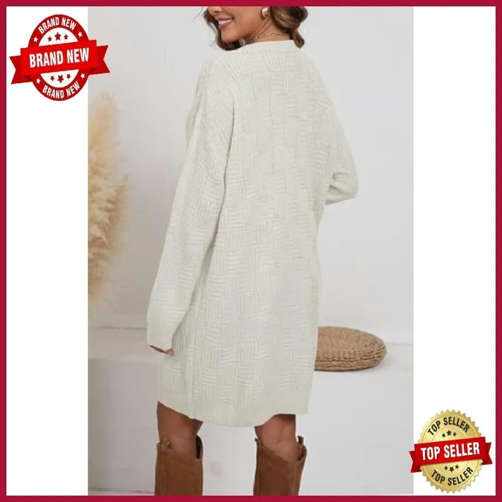 Oversized Checkered Sweater Dress Knit Pullover Fall Winter Casual